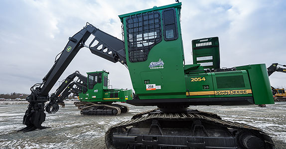 Some short wood log loaders at Ritchie Bros. Prince George auction in November Some short wood log loaders at Ritchie Bros. Prince George auction in November